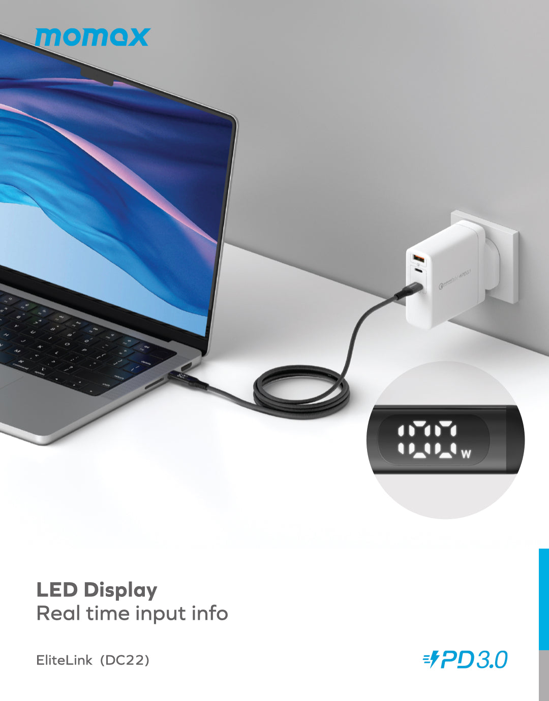 Elitelink USB-C to C PD100W USB-C To USB-C with LED display (1.2M) DC22