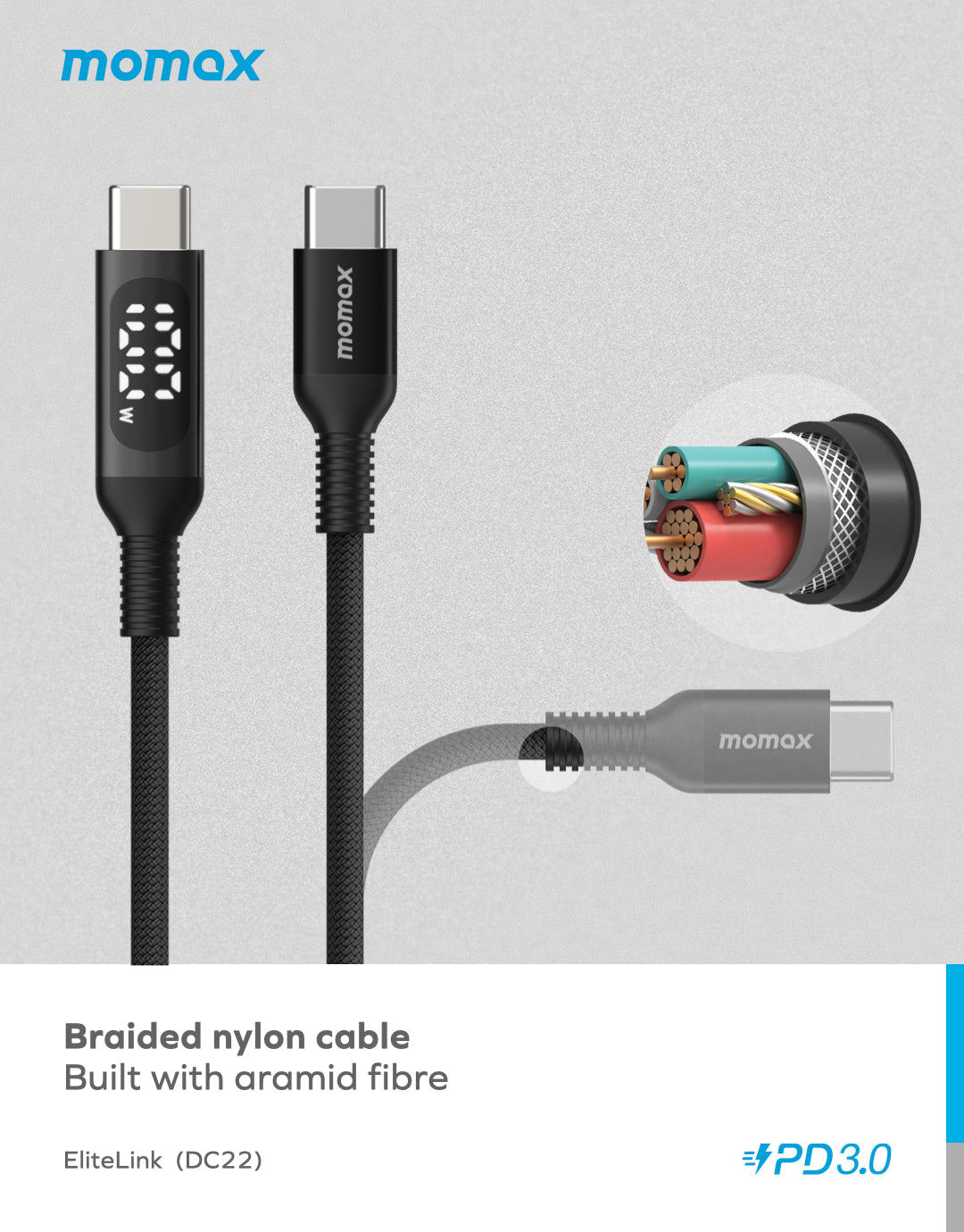 Elitelink USB-C to C PD100W USB-C To USB-C with LED display (1.2M) DC22