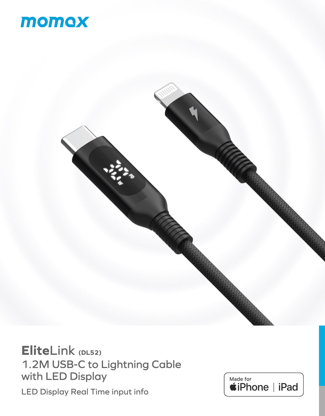 Elitelink USB C To Lightning PD 30W USB-C To Lightning with LED display (1.2M) DL52