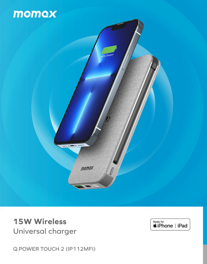 Q.Power TOUCH 2 Wireless Charging Power Bank 10000mAh IP112MFI