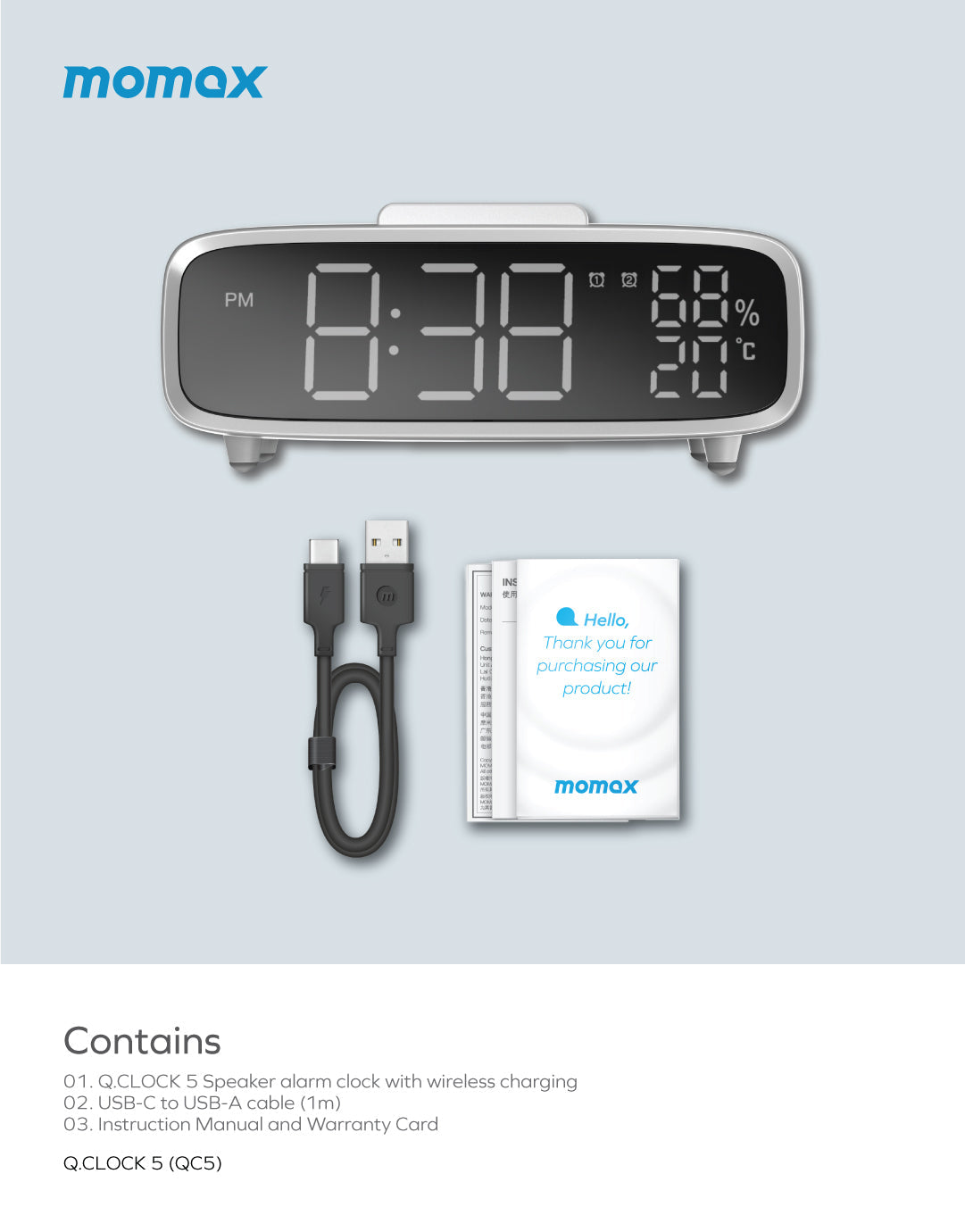 Q.Clock5 Digital Clock with Wireless Charging QC5