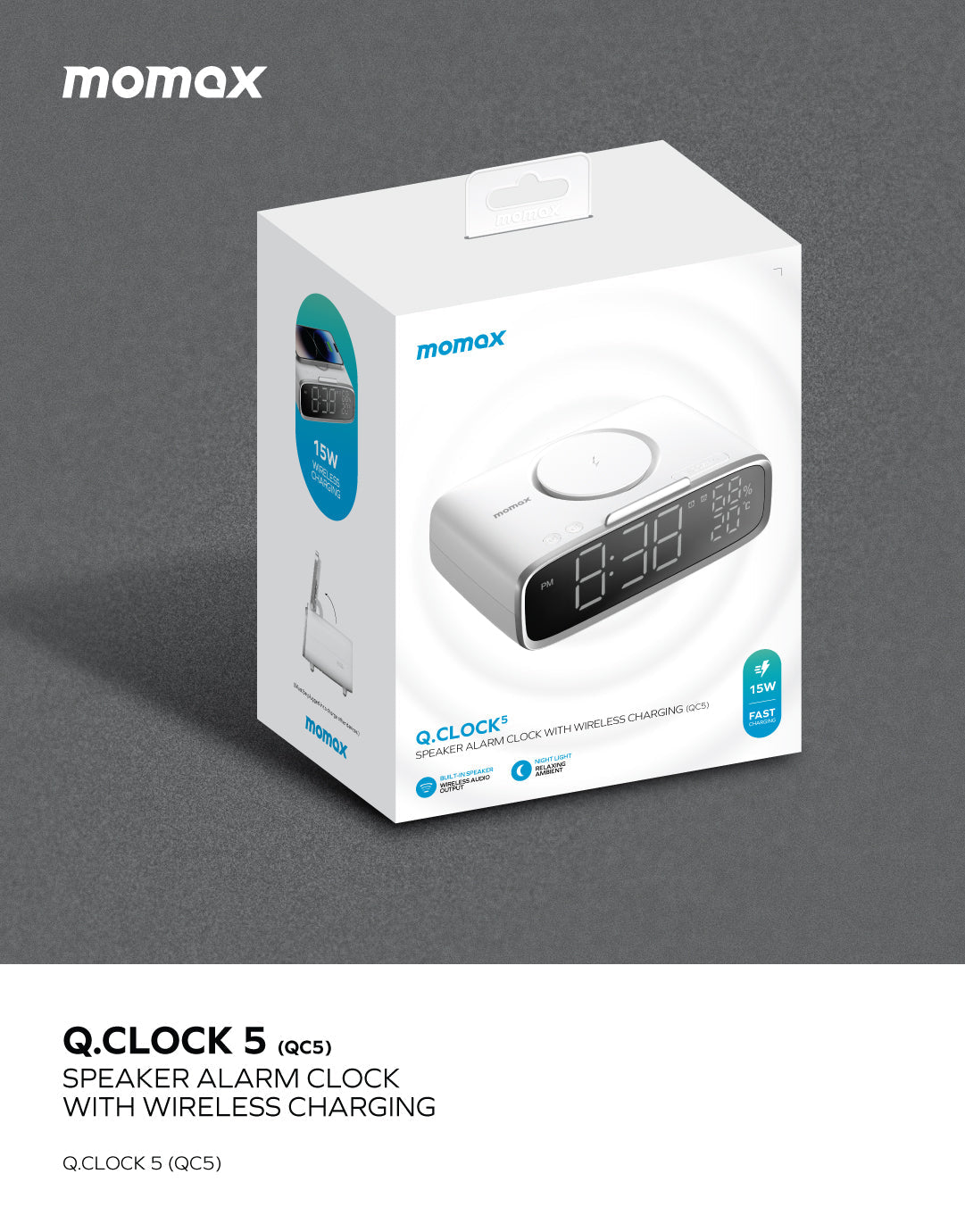 Q.Clock5 Digital Clock with Wireless Charging QC5