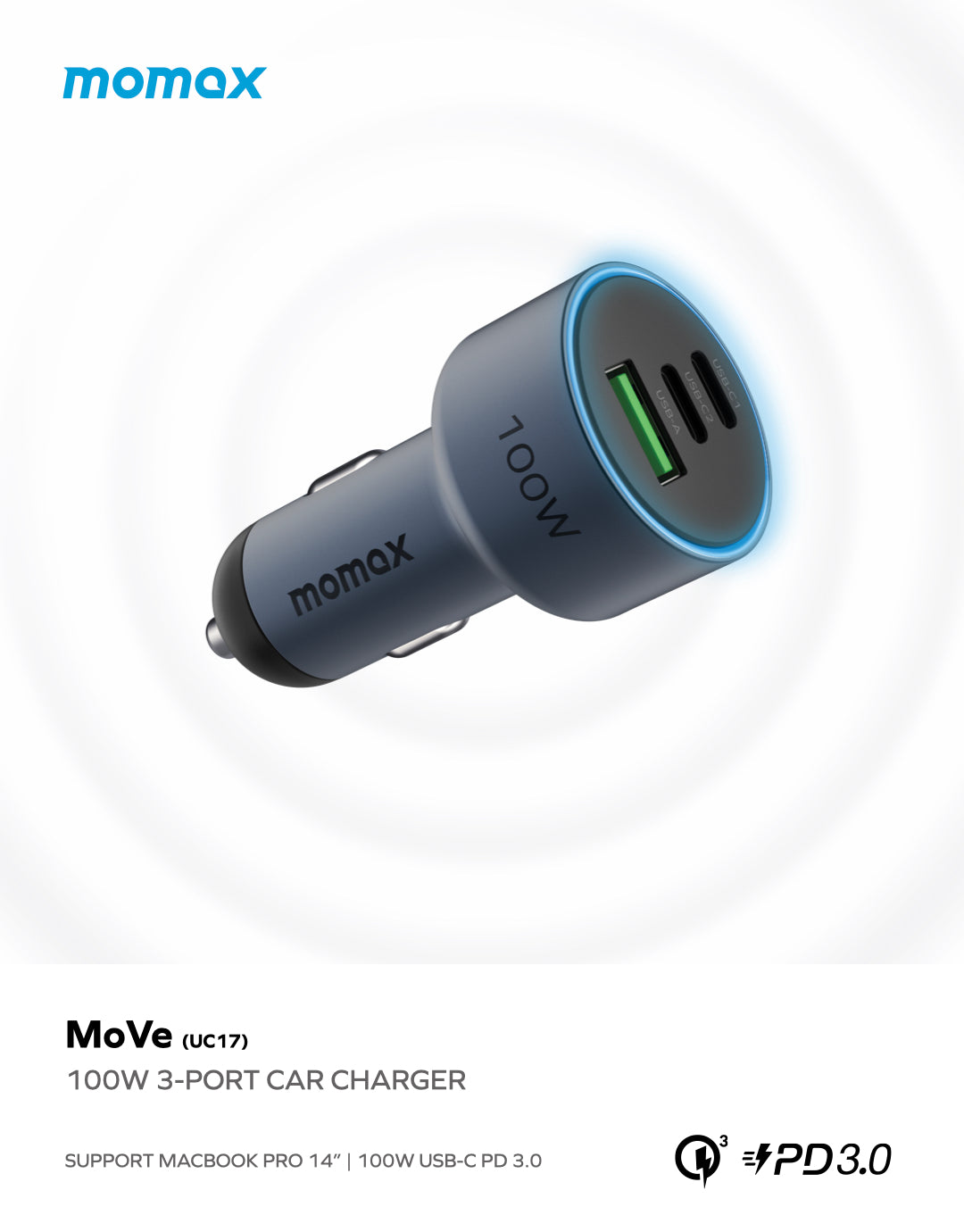 MoVe 100W Triple Fast Charge Car Charger UC17