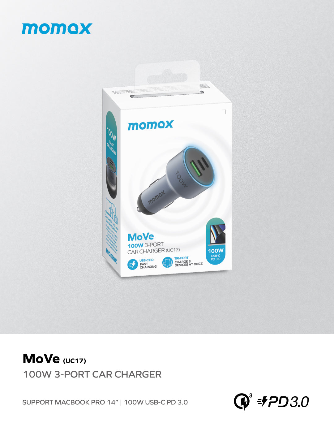 MoVe 100W Triple Fast Charge Car Charger UC17