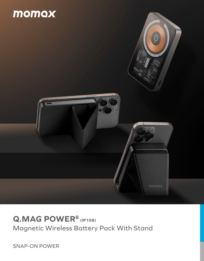 Q.Mag Power 8 Magnetic Wireless Charging Power Bank with Stand 5000mAh IP108