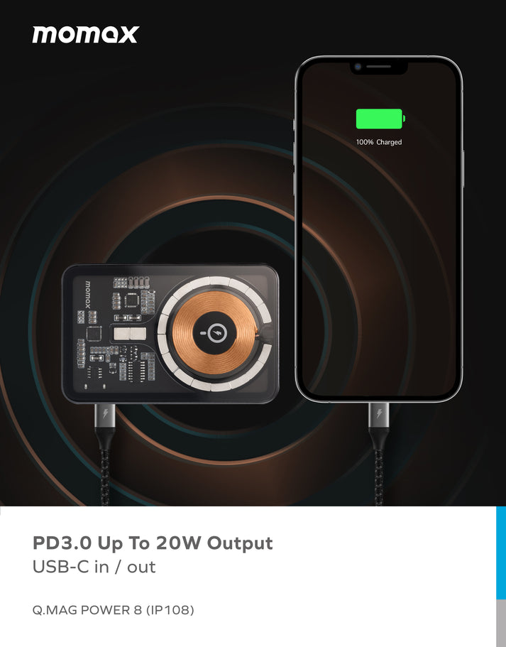 Q.Mag Power 8 Magnetic Wireless Charging Power Bank with Stand 5000mAh IP108