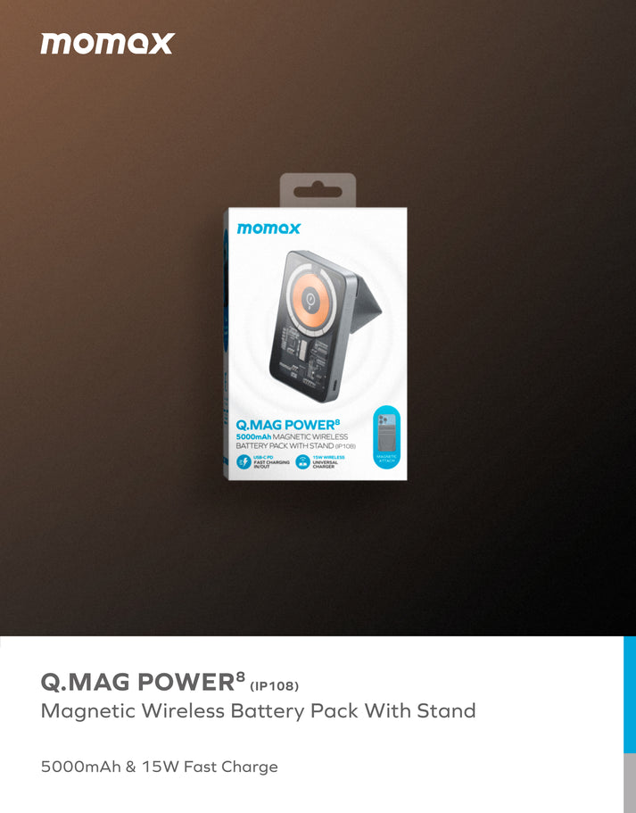 Q.Mag Power 8 Magnetic Wireless Charging Power Bank with Stand 5000mAh IP108