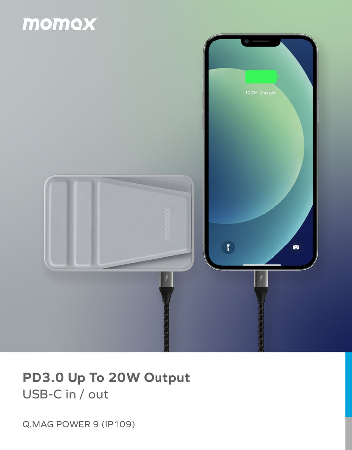 Q.Mag Power 9 Magnetic Wireless Charging Power Bank with Stand 5000mAh IP109