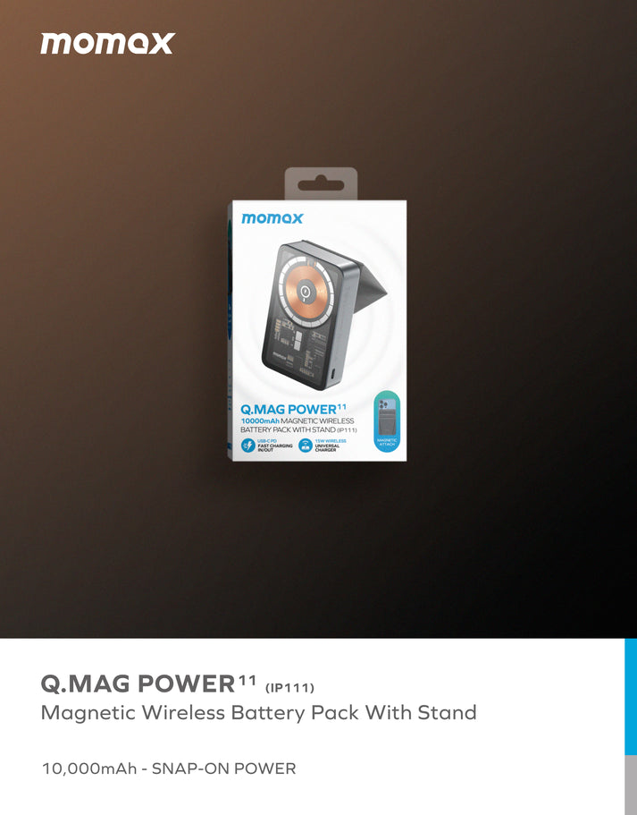 Q.Mag Power 11 Magnetic Wireless Charging Power Bank with Stand 10000mAh IP111